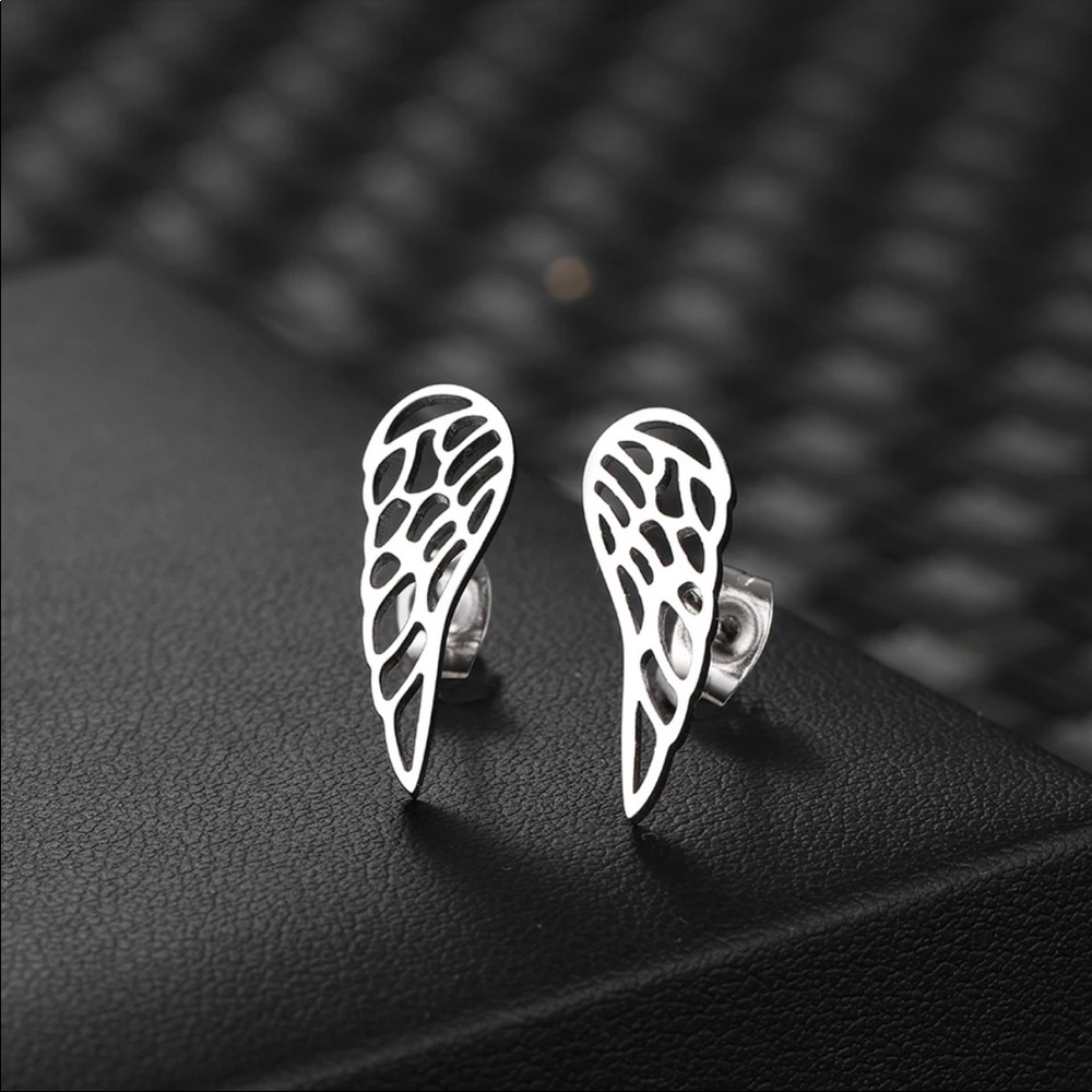 WINGS ♡ Stainless Steel Stud Earrings - Picture 9 of 10